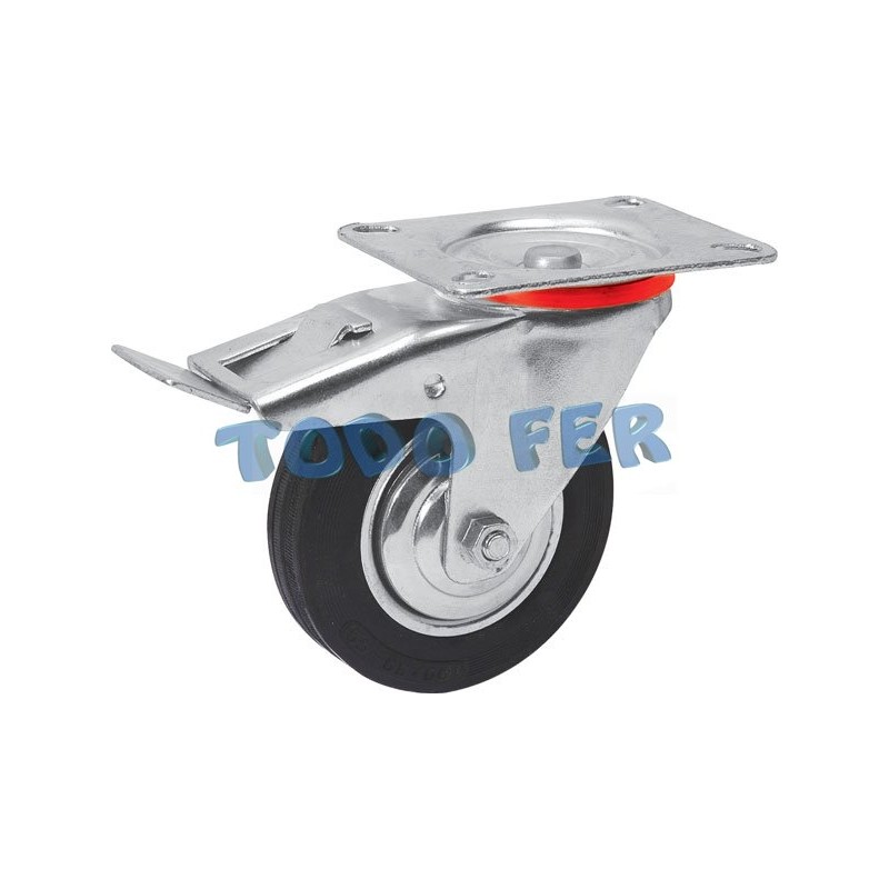 RUEDA BASE GIRATORIA GOMA 100MM C/FRENO