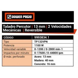 TALADRO DOWEN PERC.13MM 1100W 2 VELOC.