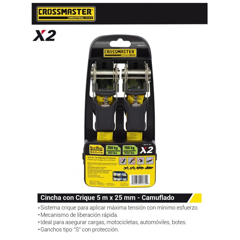 CINCHA AMARRE CRIQUE 5MT  700KG 2PZ CAMUFLADO