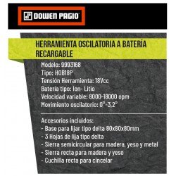 MULTI CORTADORA OSCILATORIA DOWEN FLEX 18V S/B