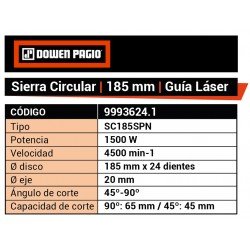 SIERRA CIRC. DOWEN 185MM 1500W C/LASER