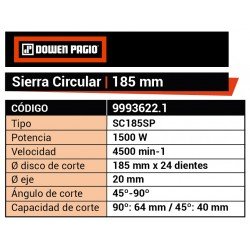SIERRA CIRC. DOWEN 185MM 1500W