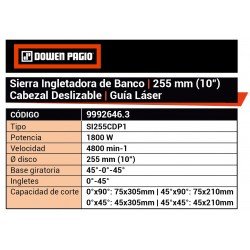INGLETADORA DOWEN 255MM 1800W DESPLAZ.