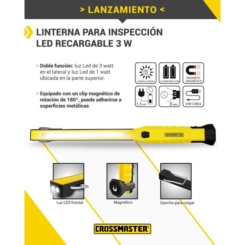 LINTERNA CROSS LED RECARG.  INSPECCION 3W