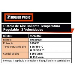 PISTOLA CALOR DOWEN 2000W C/KIT