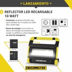 REFLECTOR CROSS LED RECARGABLE 10W 1000L