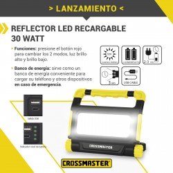 REFLECTOR CROSS LED RECARGABLE 30W 2500L