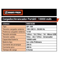 CARGADOR/ARRANC DOWEN XP-100 10000 MAH