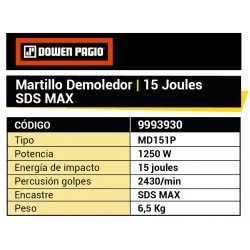 MARTILLO DEMOLEDOR DOWEN 1250W 15J SDS MAX