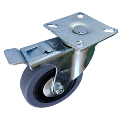 RUEDA PVC GRIS BASE GIRATORIA  50MM C/FRENO