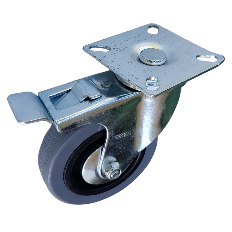 RUEDA PVC GRIS BASE GIRATORIA  50MM C/FRENO