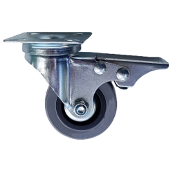 RUEDA PVC GRIS BASE GIRATORIA  75MM C/FRENO