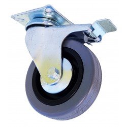 RUEDA PVC GRIS BASE GIRATORIA 100MM C/FRENO