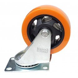 RUEDA PU NARANJA BASE GIRATORIA  75MM