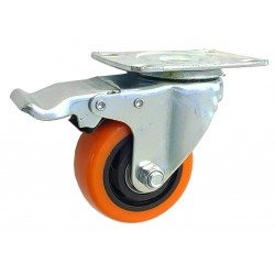 RUEDA PU NARANJA BASE GIRATORIA  75MM C/FRENO
