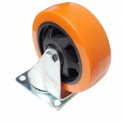 RUEDA PU NARANJA BASE GIRATORIA 100MM