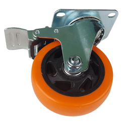 RUEDA PU NARANJA BASE GIRATORIA 100MM C/FRENO