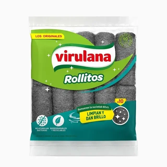 ESPONJA VIRULANA ROLLITO LANA DE ACERO 10U